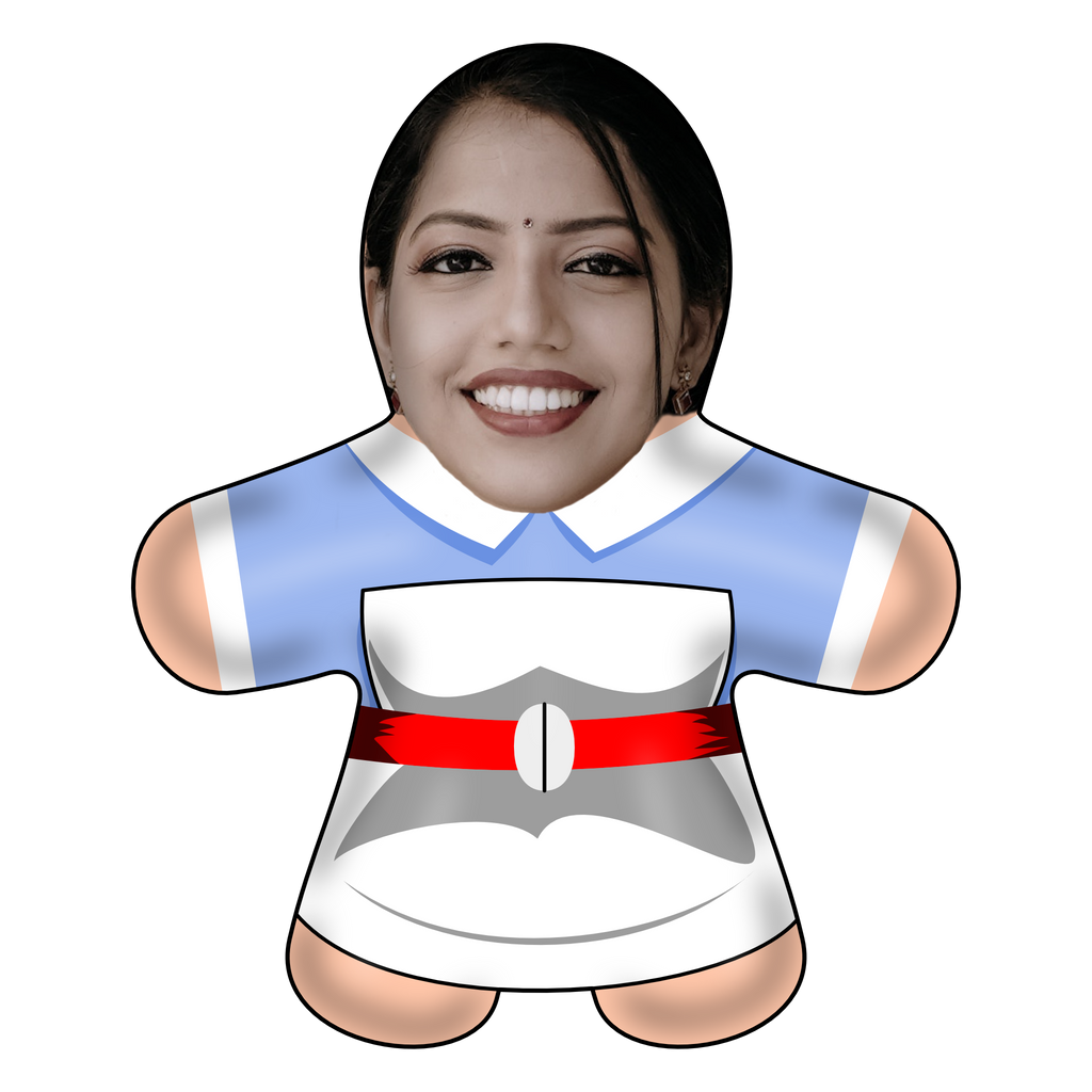 Personalized cut to shape cushion of a person in a nurses outfit
